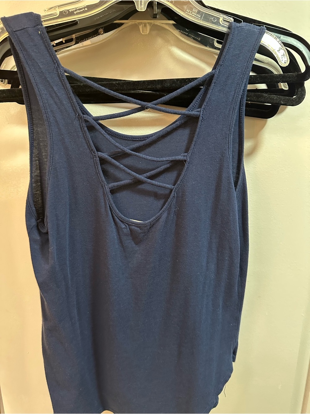 Heart Hips Navy Blue Crisscross Back Tank Top